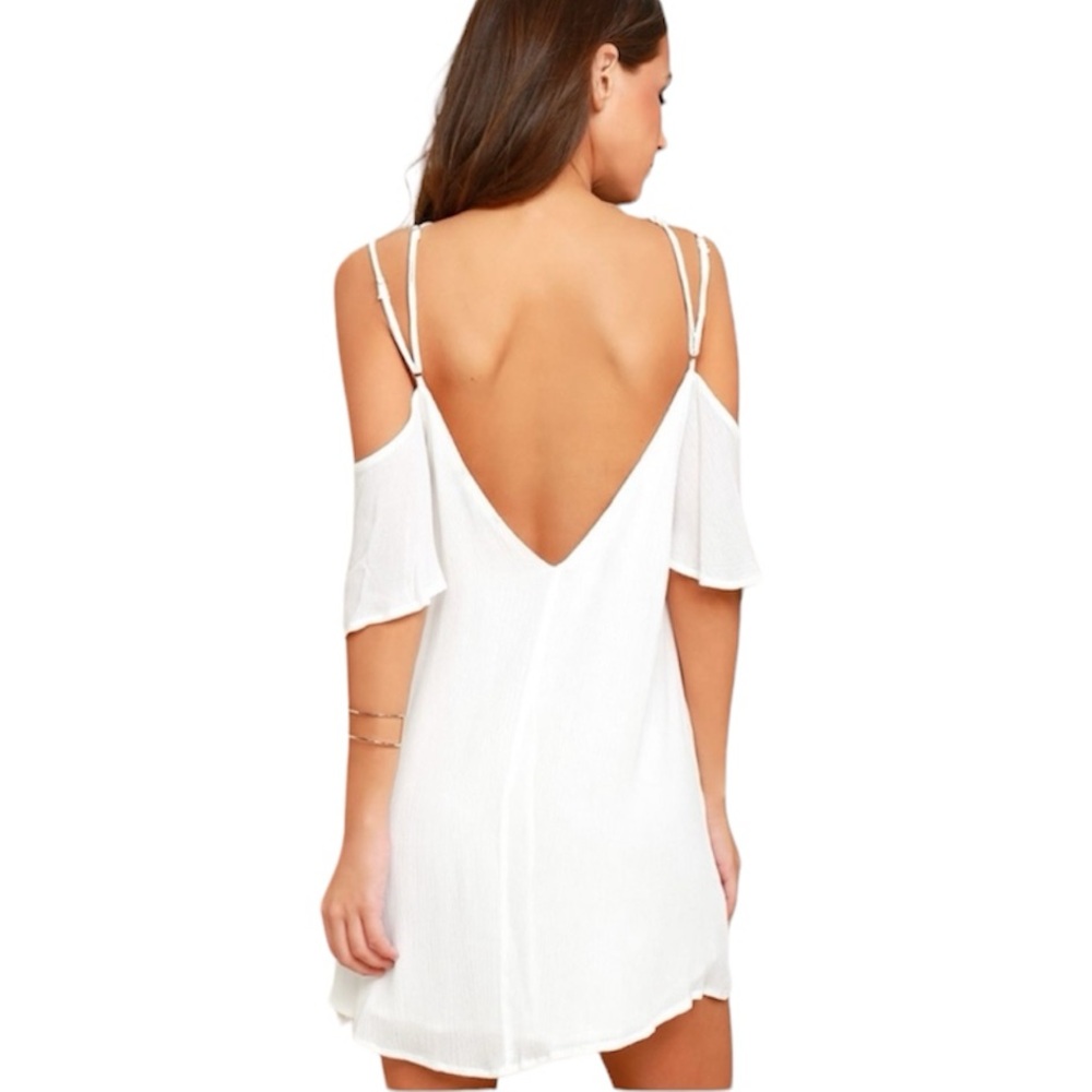 Lulus Afterglow White Strappy Cold Shoulder Shift Dress Size: Small NEW - Picture 4 of 16